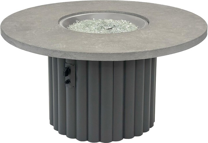 The Outdoor GreatRoom Company Reverie 48-in Round Aluminum Propane Fire Pit Table in Relic Grey Supercast Table Top & Charcoal Base by