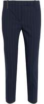 Brunello Cucinelli Cropped Bead-Embellished Pinstriped Stretch-Cotton Tapered Pants
