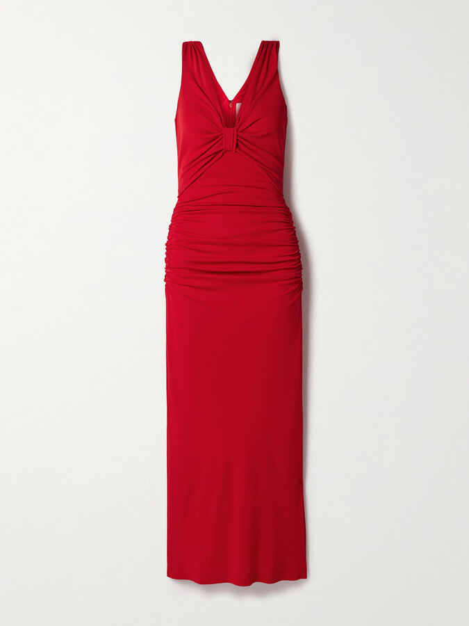 Carolina Herrera Ruched Stretch-jersey Maxi Dress - Red