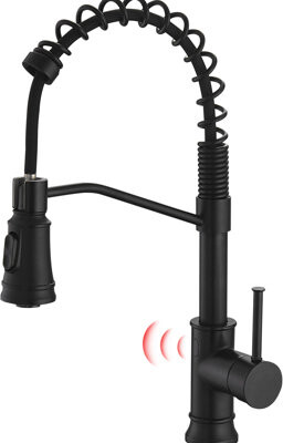 Ivy Bronx Automatic Smart Motion Sensor Kitchen Faucet - Hands Touchless With Pull Down, Black Contemporary Style, Brass, Ceramic Filler Sensor, Down , Design,