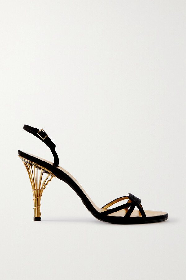 Ferragamo Creations Calipso 1956 Satin-trimmed Metallic Leather Sandals - Black