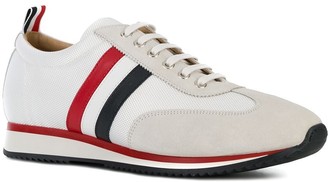 Thom Browne Running Shoe With Red, White And Blue Stripe In Suede & Cotton Blend Tech