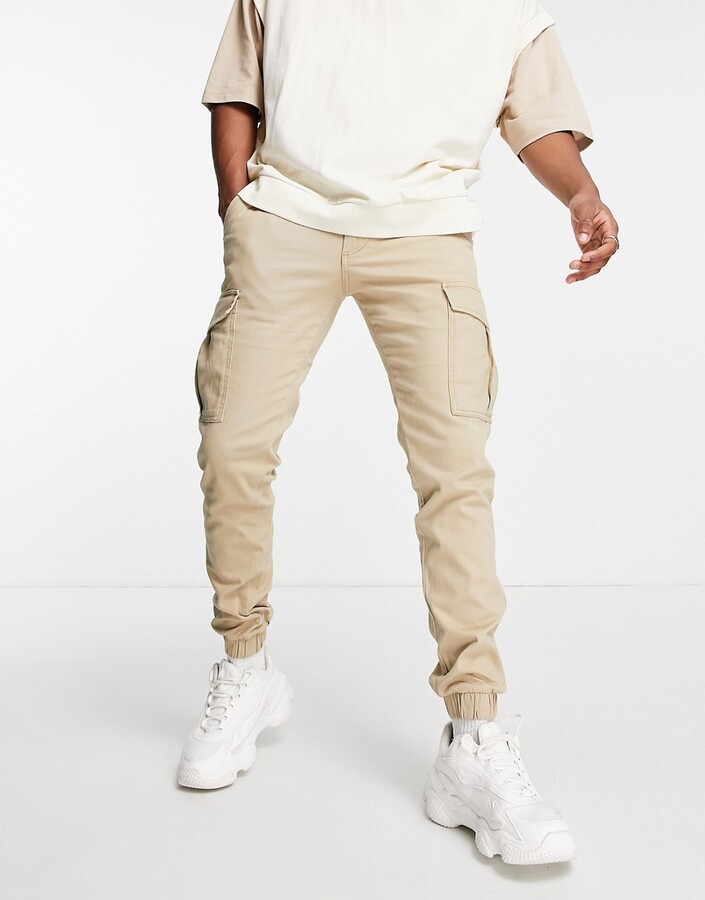 Jack and Jones Intelligence cuffed cargo trousers in beige - ShopStyle  Chinos & Khakis