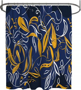 VisionDecor Navy Blossoms Shower Curtain - Illustration Bathroom Decor