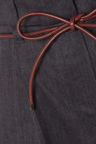Thumbnail for your product : Brunello Cucinelli Oversized Leather-trimmed Herringbone Cotton-blend Cropped Pants - Gray