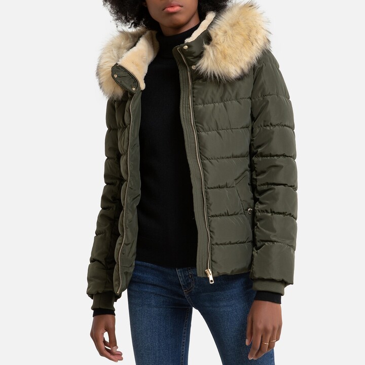 women's short coat with fur hood