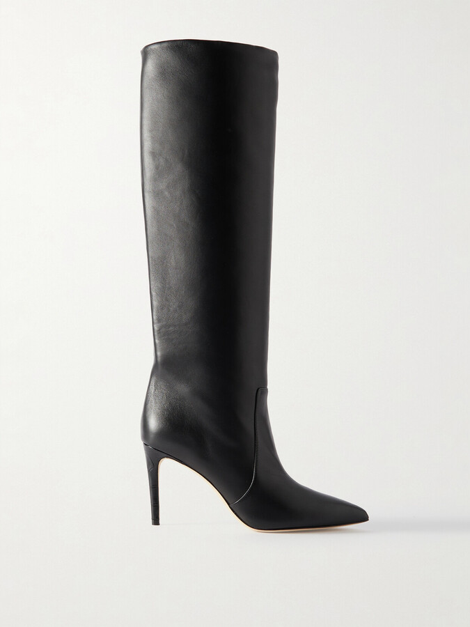 Paris Texas Stiletto Leather Knee Boots - Black