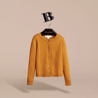 Burberry Check Cuff Cotton Knit Cardigan , Size: 12Y, Yellow
