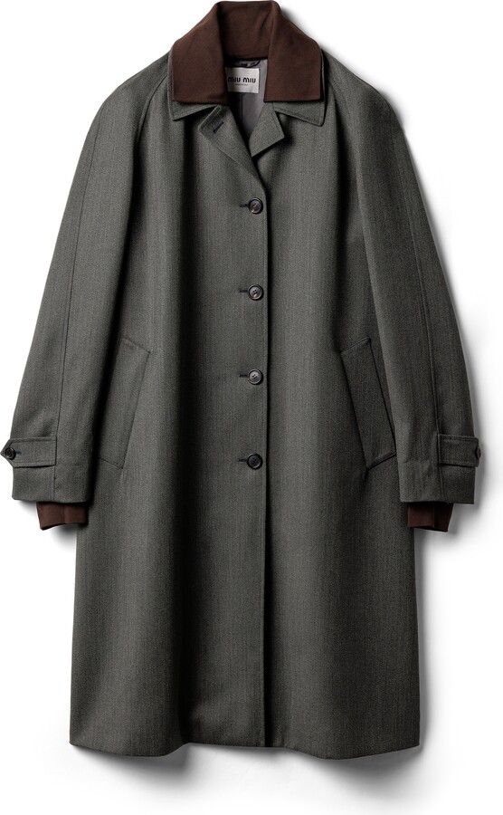 Miu Miu Single-breasted Coat In Cover Fabric Woman Slate Gray Size 42