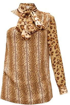 Hillier Bartley Leopard-print Pussy-bow One-shoulder Satin Top - Animal