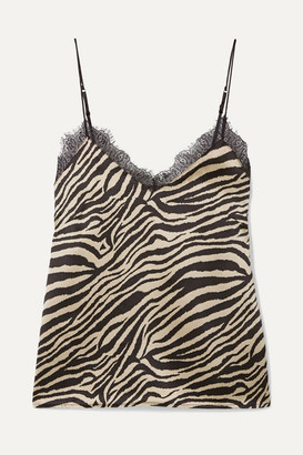 Anine Bing Alicia Lace-trimmed Zebra-print Silk-satin Camisole