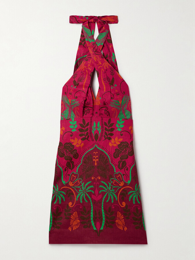 Cara Cara Perla Printed Linen Halterneck Mini Dress - Pink