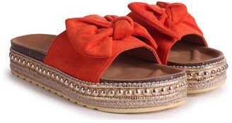 Linzi RARE - Orange Suede Slip On Slider With Bow Detail and Beaded Trim