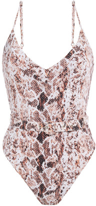 Nicholas Belted Snake-print Swimsuit