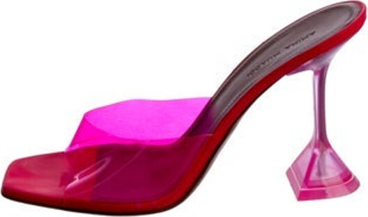 Amina Muaddi Lupita Glass Slides Pink PVC Leather Trim Includes Box & Dust Bag