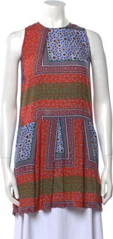 Preen by Thornton Bregazzi Tent Dress Red Printed Sleeveless with Crew Neck Concealed Zip Closure at Back Designer