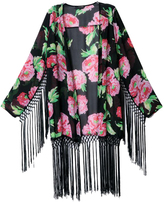 Thumbnail for your product : Choies Black Sunscreen Flower Kimono Coat With Tassels