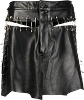 Safety-Pin Detail Leather Skirt 