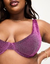 Thumbnail for your product : ASOS Curve ASOS DESIGN Curve mix and match glitter underwired bikini top in pink