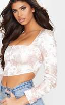 Thumbnail for your product : PrettyLittleThing Light Pink Satin Oriental Print Zip Front Long Sleeve Corset