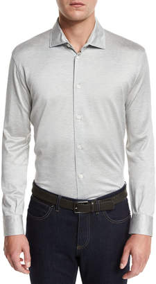 Ermenegildo Zegna Long-Sleeve Button-Down Polo Shirt, Gray