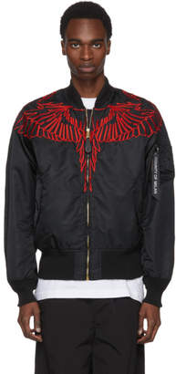 Marcelo Burlon County of Milan Black and Red Alpha Industries Edition Wing MA-1 Bomber Jacket