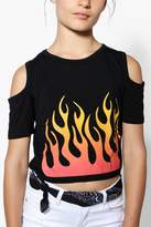 Thumbnail for your product : boohoo Girls Flame Hem Cold Shoulder Cropped Tee