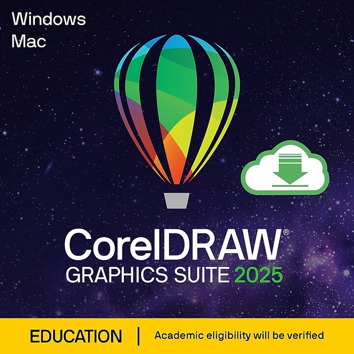 CorelDRAW Graphics Suite 2025 Education Edition for Windows/Mac, 1 User, Download (CORK1Z800V256)