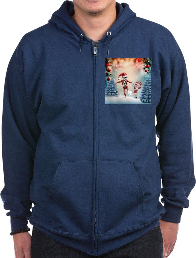 CafePress The Dancing Christmas Skeleton. Sweatshirt Men's Dark Zip-Up Hoodie Sweatshirt Navy
