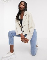 Thumbnail for your product : ASOS DESIGN raw hem linen cropped jacket in cream