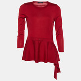 Red Wool Knit Asymmetrical Hem Top S 