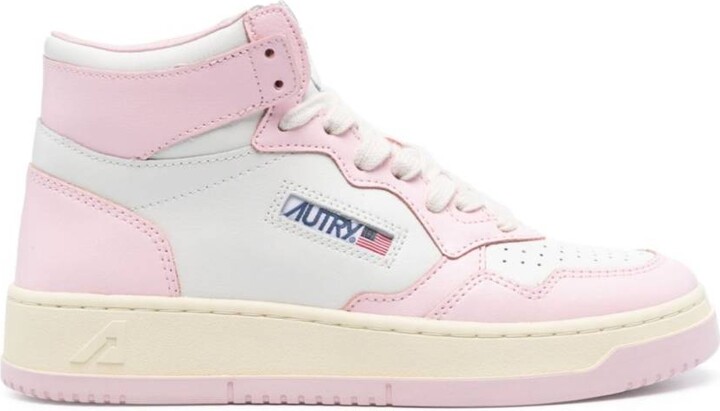 AUTRY Ladies Pink Medalist Panelled Leather Sneakers