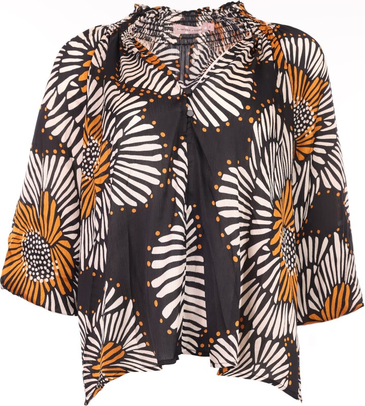 Traffic People Orange / Black / White Holding On Black Floral Madding Blouse