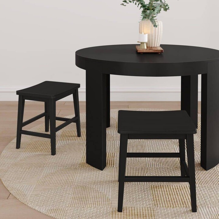PLANK+BEAM Smythe 18 in Black Backless Wood Counter Stool with Saddle Seat (Set of 2)
