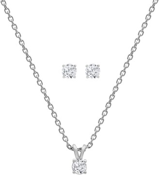 Forever Grown Diamonds 2-Pc. Set Lab-Created Diamond Solitaire Pendant Necklace & Matching Stud Earrings (1 ct. t.w.) in Sterling Silver