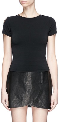 Alice + Olivia 'Troy' faux pearl sleeve cropped crepe T-shirt