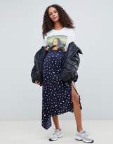 Thumbnail for your product : ASOS Design DESIGN asymmetric satin midi skirt in navy spot