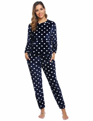 Hawiton Womens Cotton Short Sleeve Pajamas Set Dot Pattern Sleepwear Lounge PJ Nightwear 
