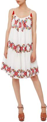 Carolina K. Multi Embroidered White Dress