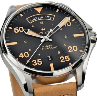 Hamilton H64645531 Men's Khaki Pilot Day Date Automatic Leather Strap Watch, Tan/Black