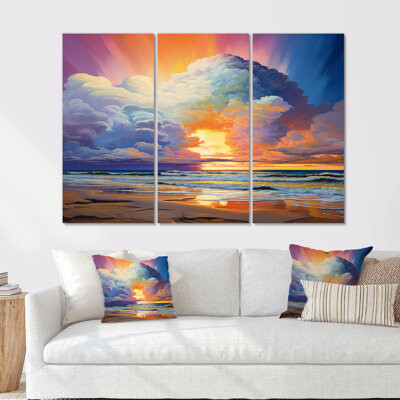 Otherworldly Wave Sunset Divine Portal In The Sky - Beach & Ocean Wall Art Living Room Set