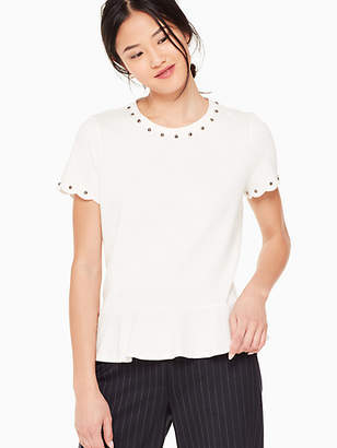 Kate Spade Stud Embellished Tee, French Cream - Size XL