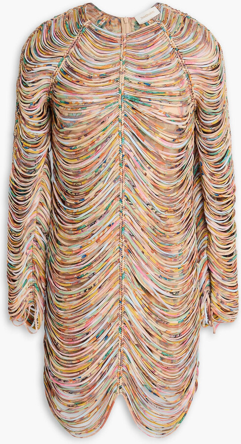 Zimmermann Fringed printed organza mini dress