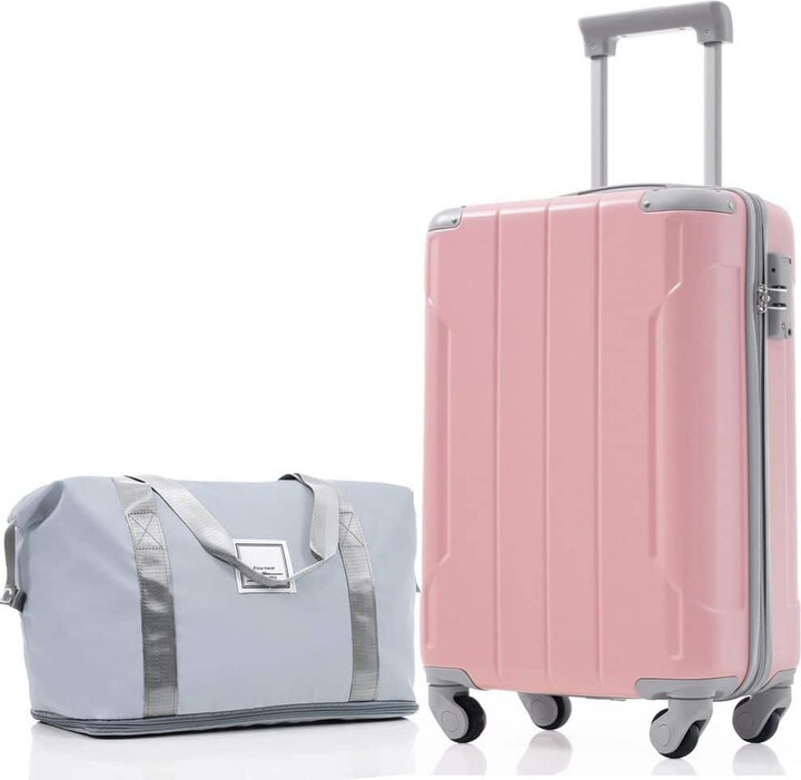Merax 3 Bags 3-Piece Pink Lady ABS Hardshell Spinner 20 in. Luggage Set with an Expandable Travel Duffel Bag, a Toiletry Bag