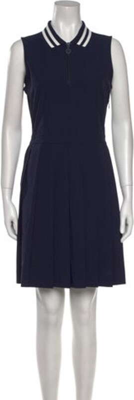 Tory Sport A-Line Dress Blue Pleated Accents Sleeveless with Crew Neck Exposed Zip Closure at Front