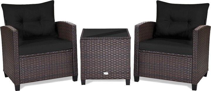 Gymax 3PCS Outdoor Patio Rattan Conversation Set Garden Yard w/ Cushions Coffee Table