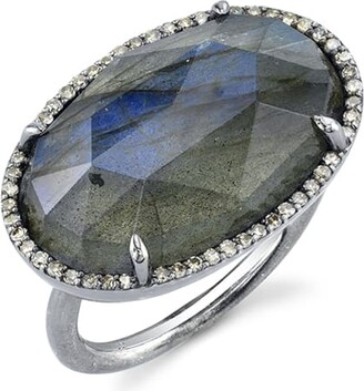 Sheryl Lowe East-West Labradorite Ring w/ Diamonds, Size 8