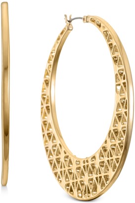 Details about   2 3/8" Technibond Large Filigree Drop Hoop Earrings 14K Yellow Gold Clad Silver 