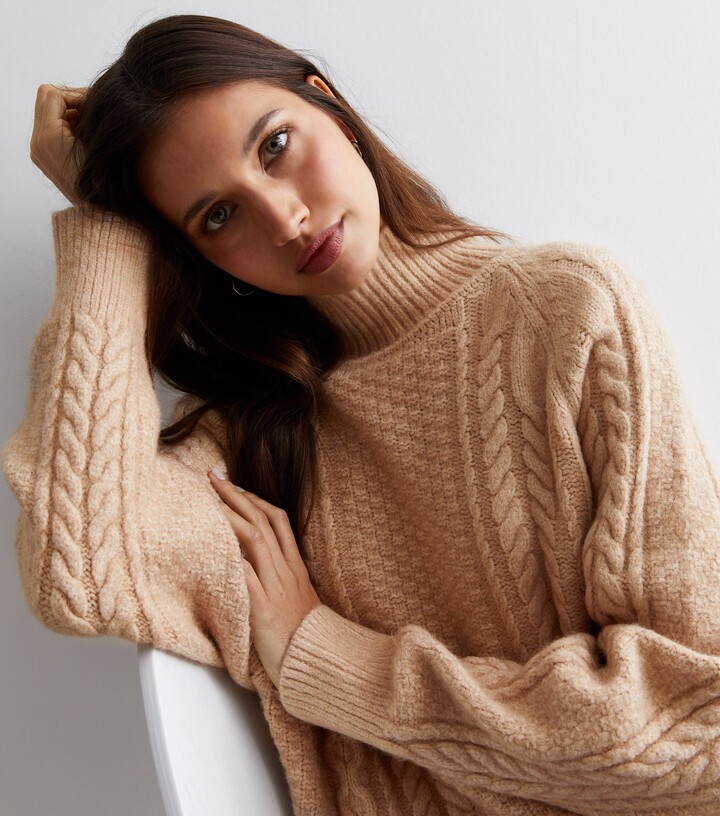 Blue Vanilla Stone Cable Knit High Neck Jumper ShopStyle