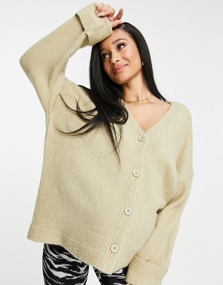 ASOS Maternity ASOS DESIGN Maternity oversized cardigan with turnback cuff and pockets in oatmeal